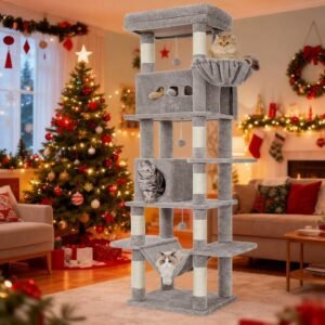 Hzuaneri árbol rascador grande, 210 cm de alto, árbol para gatos, con 8 árboles rascadores, 2 cuevas, plataformas grandes, alfombrilla lavable, hamaca, pelotas de peluche, árbol rascador para gatos de varios niveles